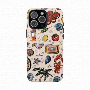Funda para teléfono con comida italiana de verano y arte costero. imagen 4