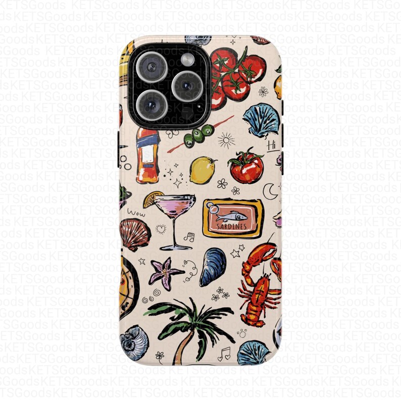 Funda para teléfono con comida italiana de verano y arte costero. imagen 4