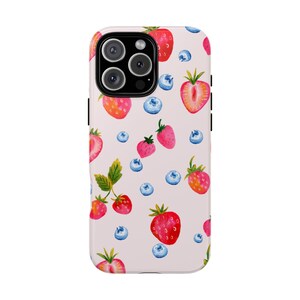 Obst Handyhülle Beeren Tough iPhone Cover Sommer Handyhülle Niedlich Erdbeere und Blaubeere Handyhülle iPhone 16 15 14 13 12 11 Tough Csse