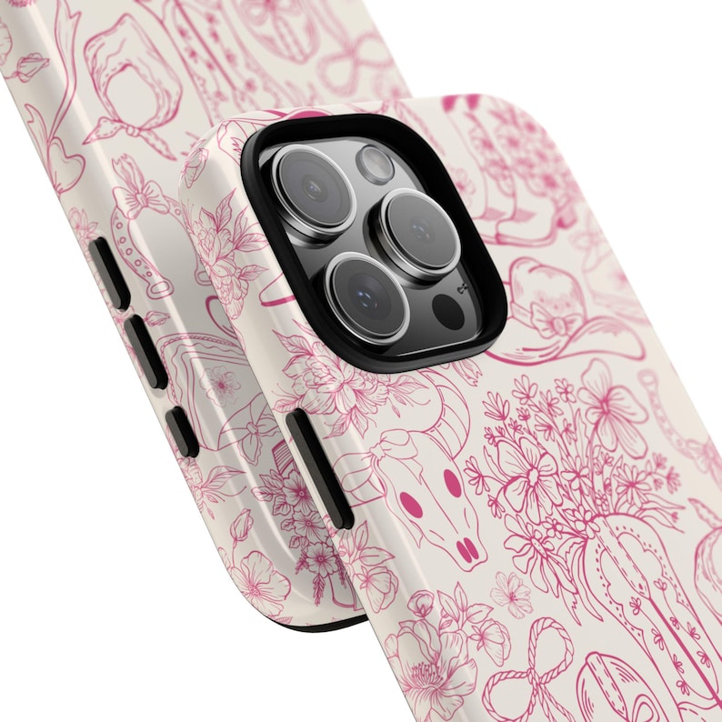Telefoonhoesje Cowgirl: Pink Western Line Art - iPhone, Samsung, Pixel afbeelding 2