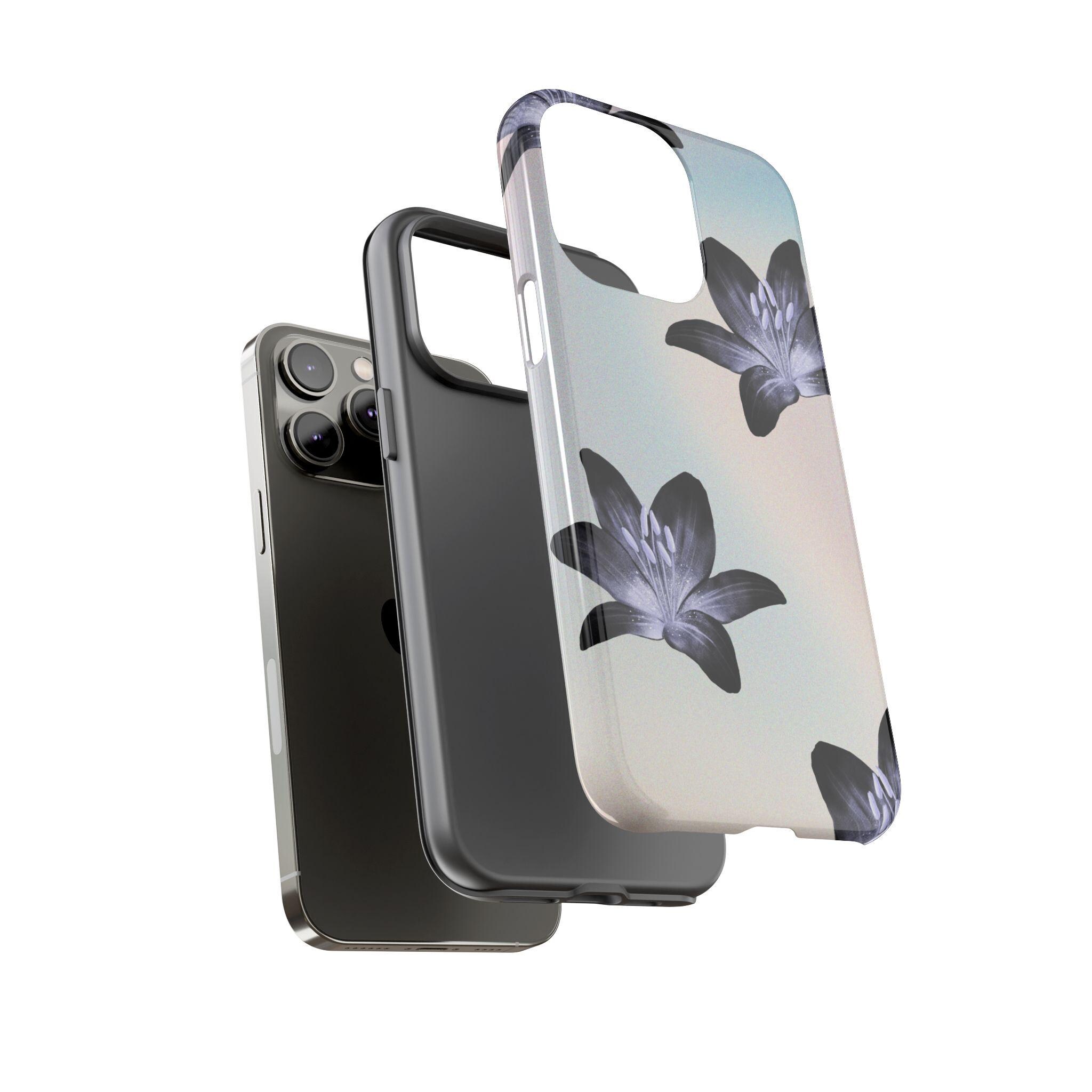 Black Lily Floral Phone Case: Elegant Gradient, Protective Dual