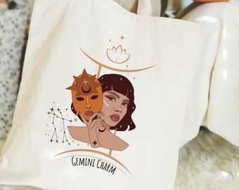 Gemini Zodiac Tote Bag: Astrology Gift, Horoscope Canvas Tote