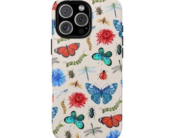 Floral Insect Phone Case, Butterfly Dragonfly Design