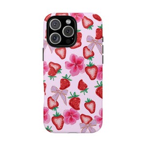 Süße Erdbeere Blumen Handyhülle Obst Tough Cases Sommer Vibe Handyhülle Rosa Ästhetische Handyhülle iPhone 16 15 14 13 12 11 Tough Case