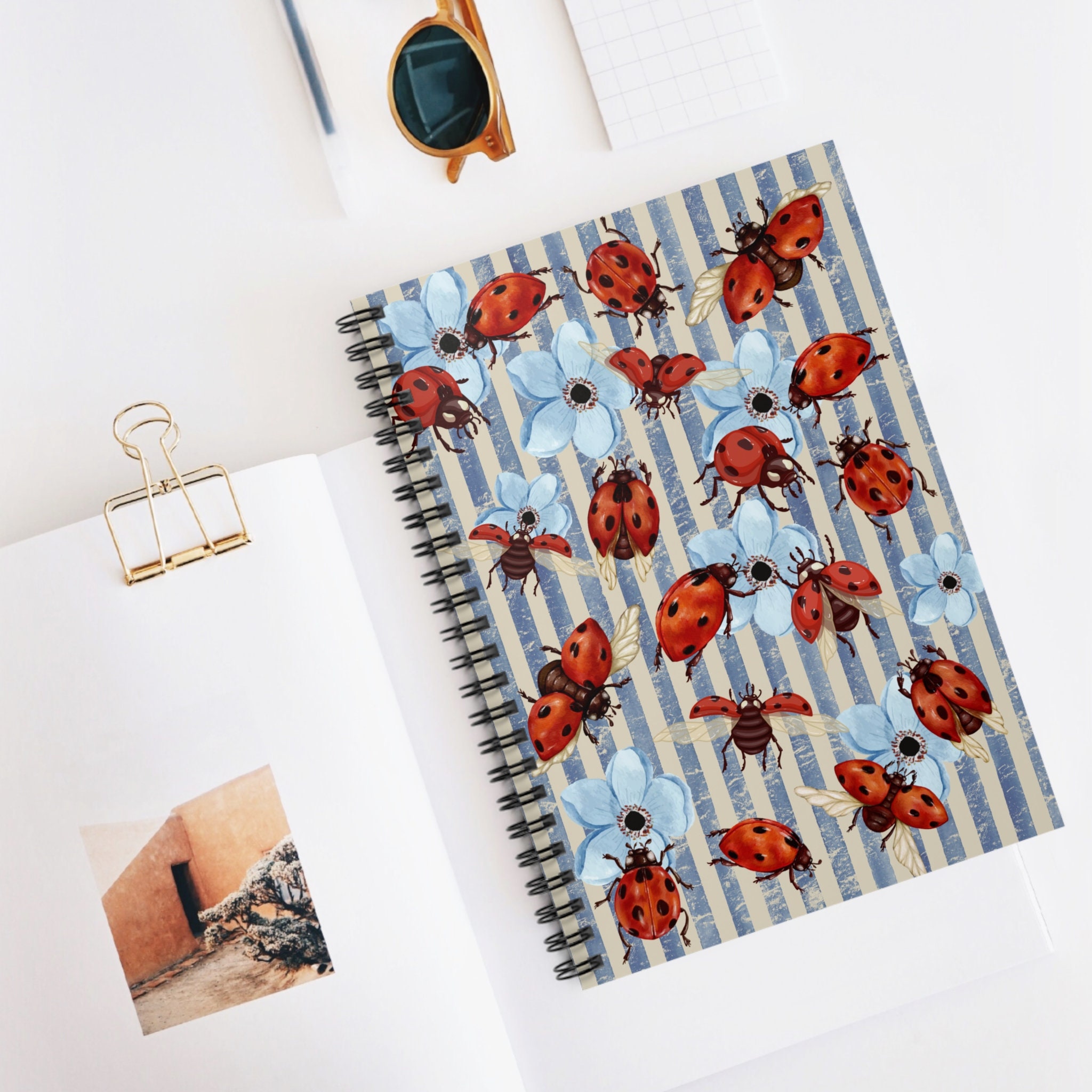 Insect Notebook Ladybug Notebook Floral Spiral Journal Diary Cute Bug Notepad Garden ...