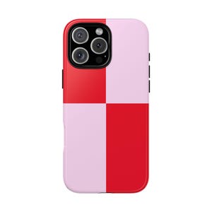 Bold Checkerboard iPhone Case Red Pink Color Block Trendy Aesthetic Phone Cover Y2K Minimalist Case for iPhone 16 15 14 13 12 11 Tough Case
