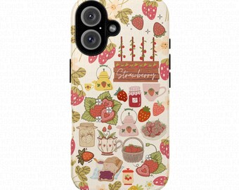 Strawberry Cottagecore-telefoonhoesje: bloemen zomer, stevige bescherming