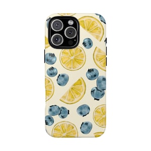 Fruit Phone Case Lemon & Blueberry Tough Case Cute Phone Case Fruit Aesthetic Phone Case iPhone 16 15 14 13 12 11 Samsung Pixel Tough Case