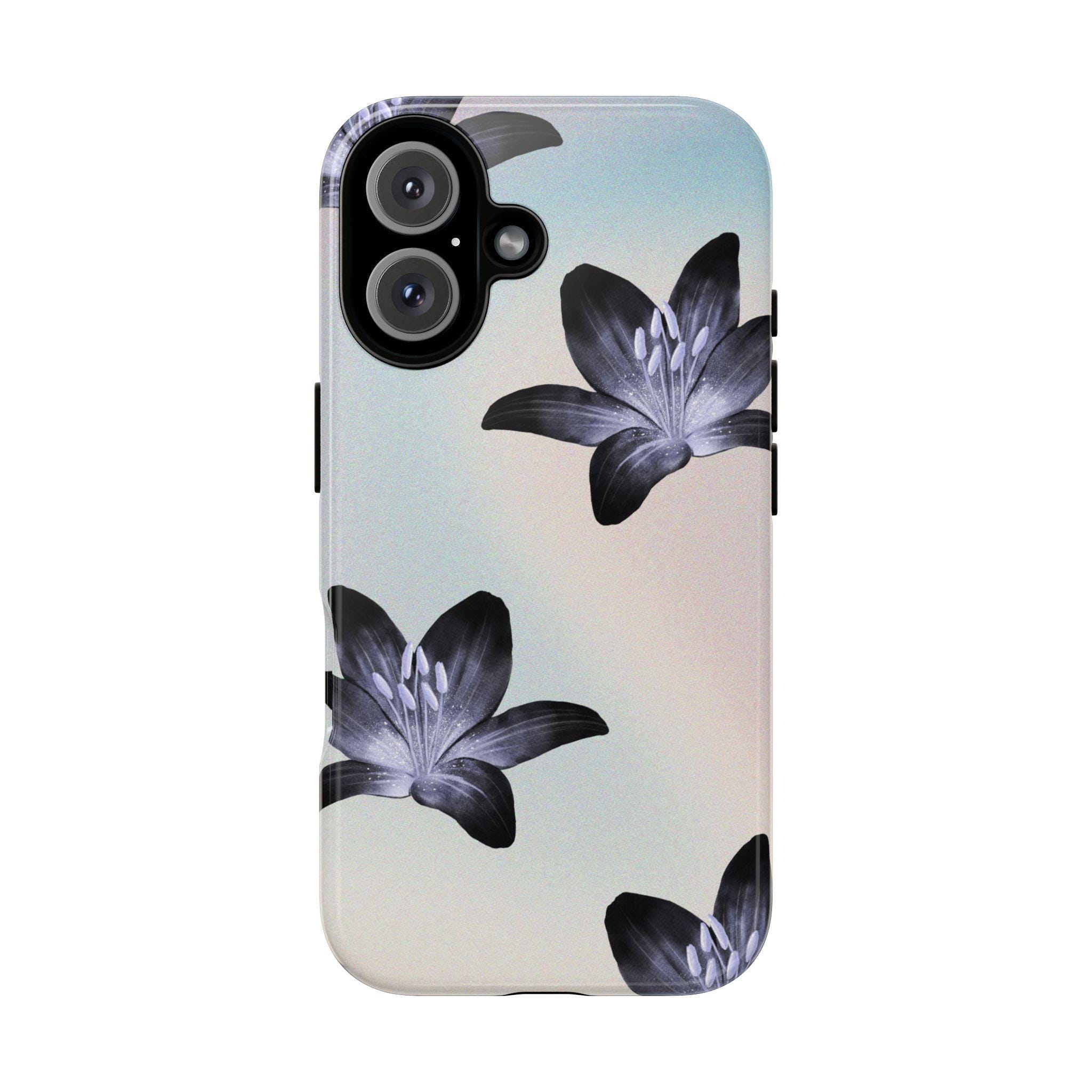 Black Lily Floral Phone Case: Elegant Gradient, Protective Dual