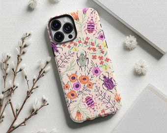 Floral Beetle Phone Case: Insect Design, Tough Case