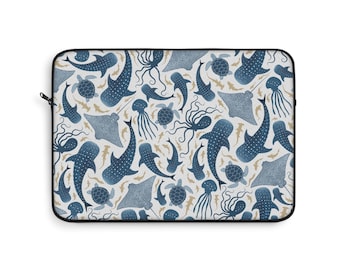 Ocean Laptop Sleeve: Coastal Whale Design, Padded Fleece Interior