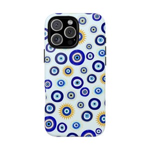 Evil Eye Phone Case Boho Aesthetic Cover Blue Eye Case Good Luck Mediterranean Spiritual Case iPhone 16 15 14 13 12 11 Samsung Tough Case