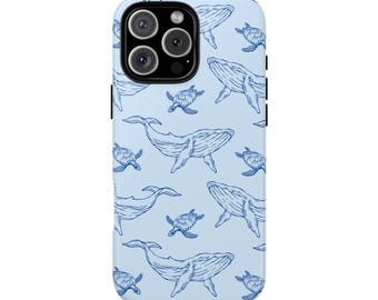 Ocean Life Phone Case: Whale & Turtle Design, Shockproof