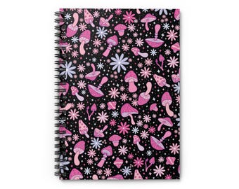 Groovy Mushroom Spiral Notebook: Retro Floral Cottagecore Journal Ruled Lines