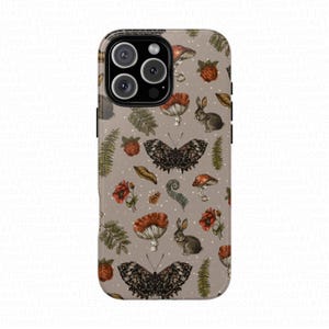 Vintage Goblincore Phone Case Cottagecore Forest Aesthetic Mushrooms & Bunny Ferns Phone Case iPhone Samsung Pixel Tough Case