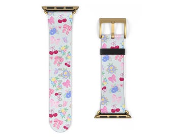 Coquette Apple Watch-band: strikken en kersenprint
