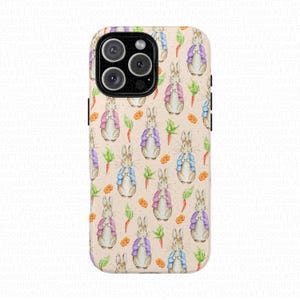 Funda para teléfono con diseño de conejito, diseño vintage de conejo, acuarela, zanahoria y iPhone 16, 15, 14, 13, 12 y 11, resistente para Samsung.