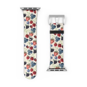 Berry Print Apple Watch Band: Faux Leather Summer Strap