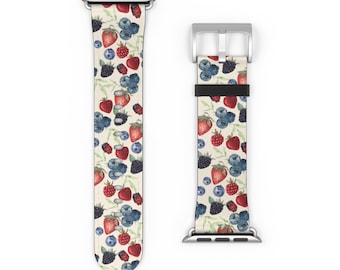 Fruit Apple Watch Band Berries Watch Band Summer Watch Band Cute Aesthetic Watch Band Strawberry animal-friendly faux leather Watch Band