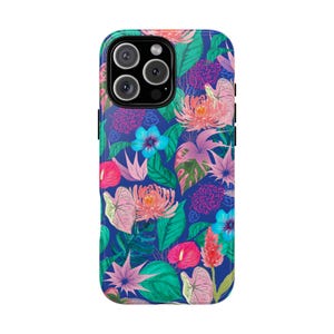 Tropical Floral Phone Case Vibrant Jungle Botanical Case Colorful Flower iPhone Cover Nature Aesthetic Case iPhone 16 15 14 13 12 Tough Case