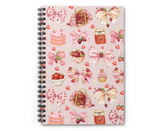 Strawberry Bow Spiral Notebook, Pink Journal