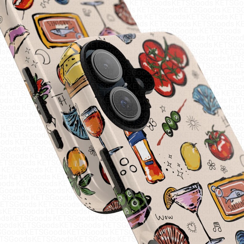Funda para teléfono con comida italiana de verano y arte costero. imagen 5