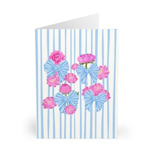 Biglietti d'auguri floreali Biglietti d'auguri estetici con fiocco Biglietti d'auguri carini blu rosa Biglietti d'auguri a righe per tutte le occasioni Biglietti d'auguri coquette (confezione da 5)