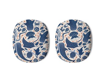 Estuche para AirPods Max con estampado de vida marina azul / Ballenas, medusas y tortugas