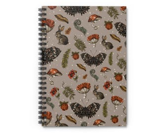 Goblincore Notebook: Cottagecore Mushrooms, Bunny & Ferns - Ruled Line Journal
