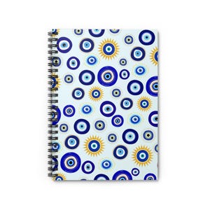 Spiral Notebook Evil Eye Mediterranean Talisman Journal Ruled Line Greek Protection Diary Boho Stationery Unique Blue Notebook