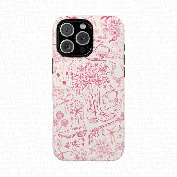 Cowgirl Phone Case: Pink Western Line Art - iPhone, Samsung, Pixel