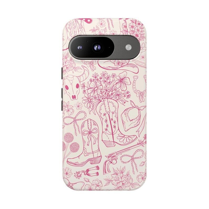 Telefoonhoesje Cowgirl: Pink Western Line Art - iPhone, Samsung, Pixel afbeelding 8