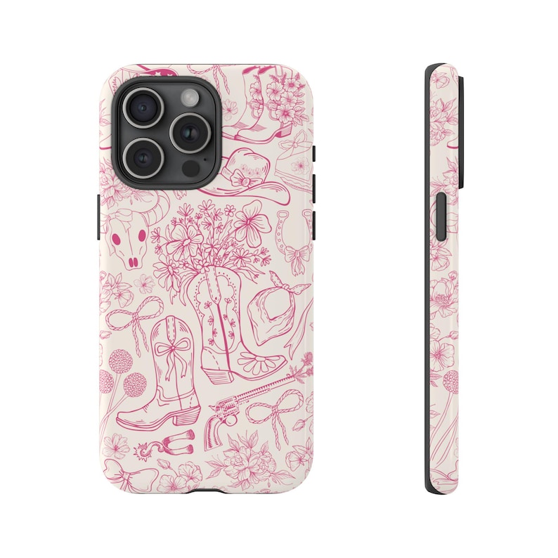 Telefoonhoesje Cowgirl: Pink Western Line Art - iPhone, Samsung, Pixel afbeelding 6