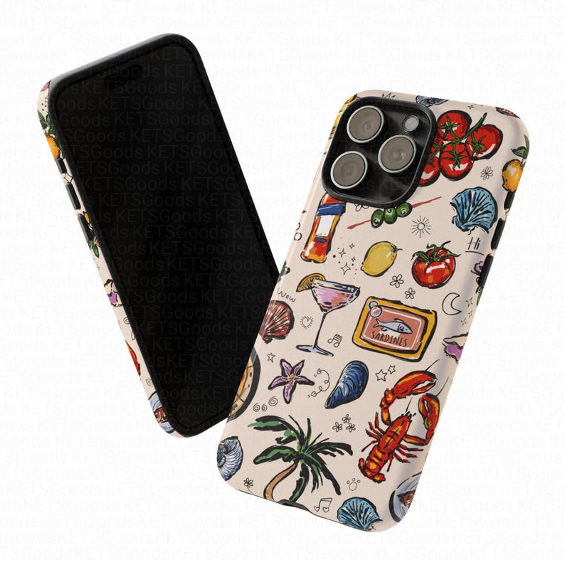 Funda para teléfono con comida italiana de verano y arte costero. imagen 6