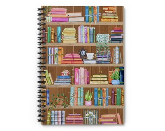 Floral Bookshelf Spiral Notebook: Vintage Library Book Journal