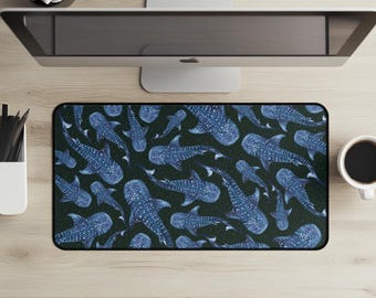 Blue Whale Shark Pattern Desk Mat | Ocean Marine Sea Life Mouse Pad