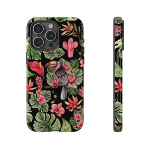 Tropical Phone Case Toucan Bird Phone Case Tropical Flowers Case Tropical Leaves Hawaiian iPhone 16 15 14 13 12 Samsung Pixel Tough Case