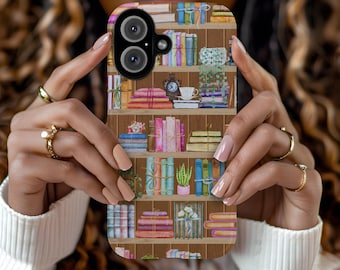 Bookworm iPhone Case, Vintage Bookshelf Design