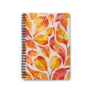 Fall Notebook Cute Aesthetic Journal Nature Lover Notebook Thanksgiving Gift Everyday Notebook Leaves Orange Spiral Notebook - Ruled Line