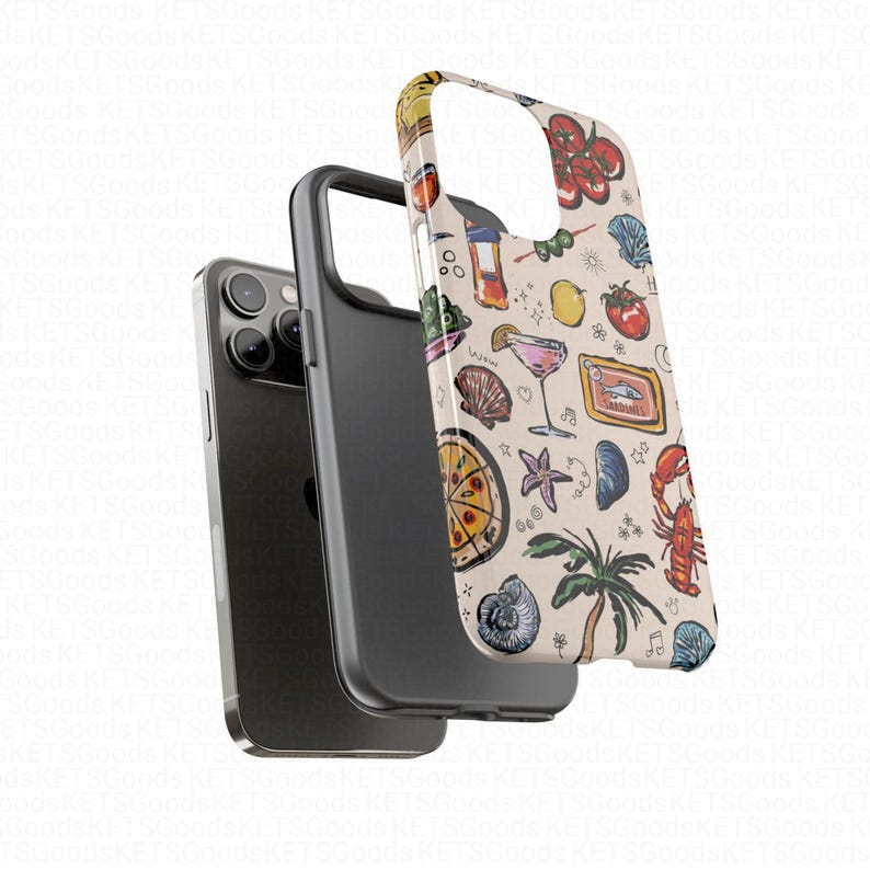 Funda para teléfono con comida italiana de verano y arte costero. imagen 3