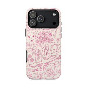 Telefoonhoesje Cowgirl: Pink Western Line Art - iPhone, Samsung, Pixel afbeelding 5