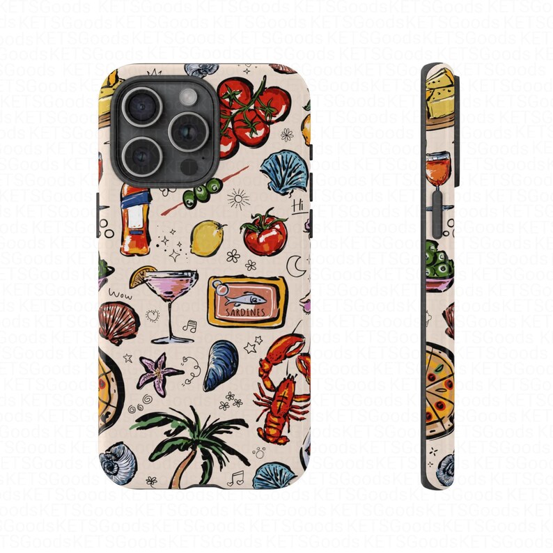 Funda para teléfono con comida italiana de verano y arte costero. imagen 2