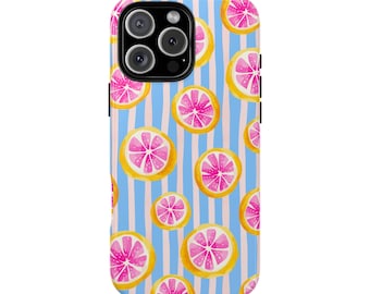 Lemon Striped Phone Case: Citrus Fruit Tough Cover, iPhone Samsung Pixel