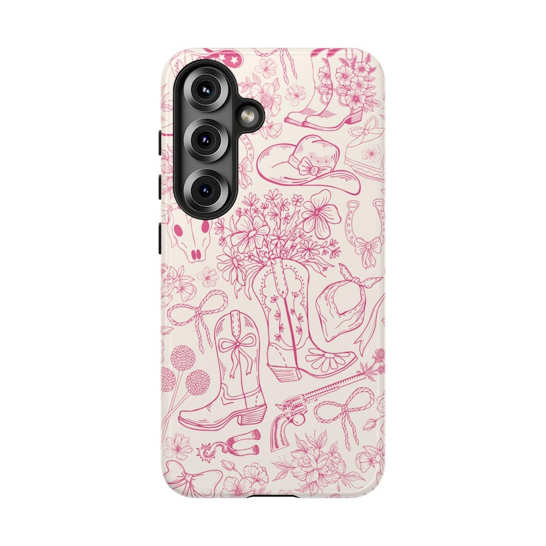 Telefoonhoesje Cowgirl: Pink Western Line Art - iPhone, Samsung, Pixel afbeelding 9