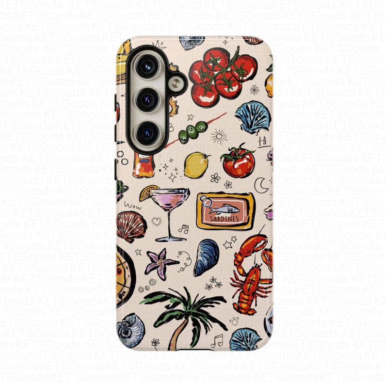 Funda para teléfono con comida italiana de verano y arte costero. imagen 9