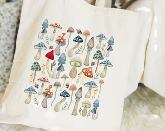 Mushroom Cottagecore Canvas Tote Bag: Forest Design