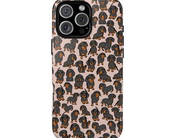 Dachshund Dog Print Phone Case, Tough Silicone Liner