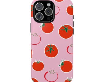 Funda para teléfono con estampado de tomate: Diseño italiano de comida de verano en rosa