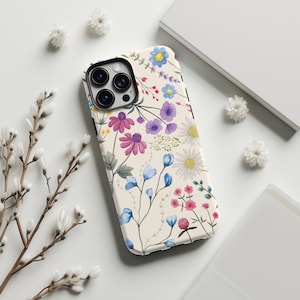 Floral Phone Case Wildflower Phone Case Cute Phone Case Forestcore Aesthetic Case Flower iPhone 16 15 14 13 12 11 Samsung Pixel Tough Cases