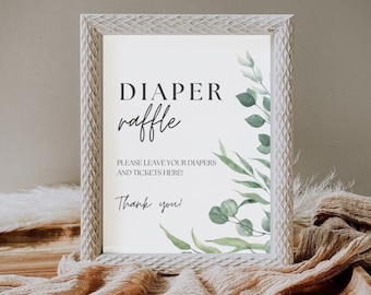 Diaper Raffle sign and tickets, Baby shower diaper raffle game, Baby shower game, Baby shower sign, Greenery baby shower, instant download